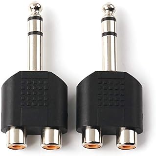 NANYI 1/4 Inch 6.35mm Male TS to 2 1/4 Inch 6.35mm Female TS Audio Heads, 1/4 Inch 6.35mm M One-Two 1/4 Inch 6.35mm F TS Interconnect Audio Adapter, 2Pack (6.35mm M-2x6.35mm F-TS)