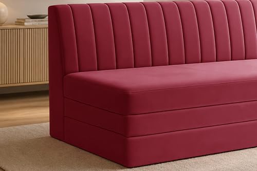 Image of Modern Velvet 3-Seater Sofa Cum Bed, Convertible Sleeper Couch Sofa for Living Room, Bedroom & Office-Red