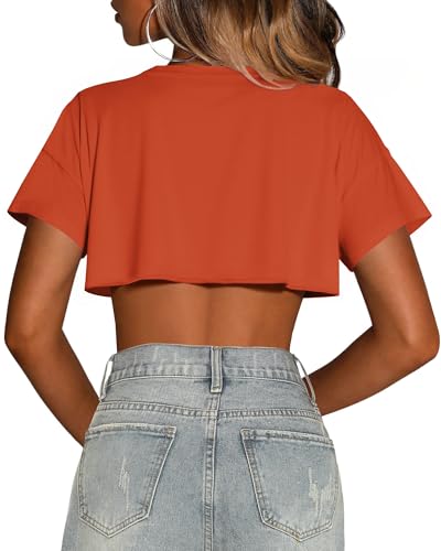 Image of Crop Tops for Women Oversized Short Sleeve T Shirts Crew Neck Cropped Tees