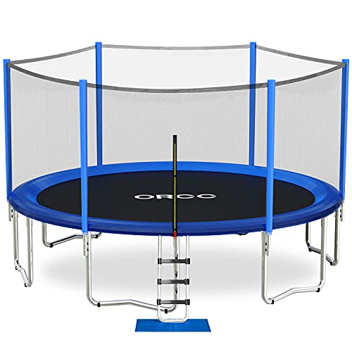 ORCC Trampoline 450 LBS Weight Capacity for Kids Adults, 15 14 12 10 8ft Outdoor Trampoline, Safe Backyard Trampoline with Enclosure Net Ladder and Rain Cover, Including All Accessories (15ft)