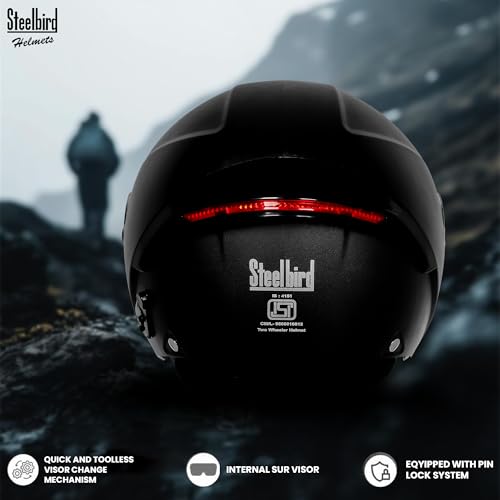 Image of Steelbird SBH-64 Brutal Plus Reflector ISI Certified Open Face Helmet for Men and Women with Extra Smoke Visor
