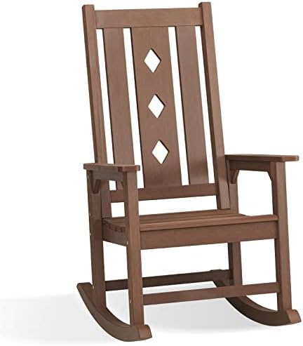 EFURDEN Rocking Chair, EDRC01 Patio Rocking Chair for Adults, Smooth Outdoor Rocking Chair for Garden and Front Porch, 350lbs Weight Capacity (Brown)