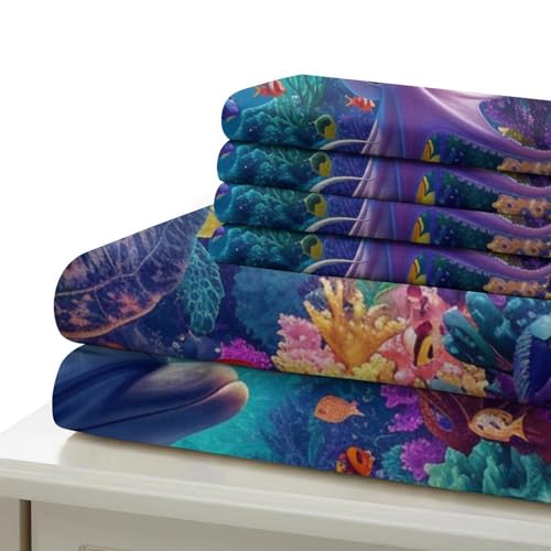 Set housse de couette tortue marine 3 pièces microfibre 260x220 - 6