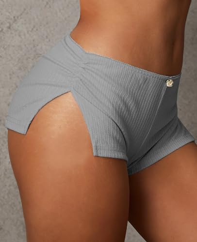 Image of OZICERD Low Rise Booty Shorts Micro Mini Pajamas Shorts for Women Cute Boy Short Side Slit Ruched Lounge Pj Bottoms