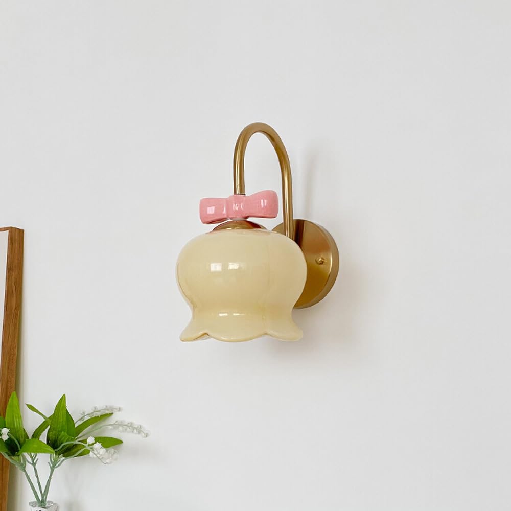 Kinkiety ścienne do wnętrz pokój dziecięcy lampa ścienna dla dziewcząt sypialnia z białym mlecznym szkłem urocza kokarda różowa chromowana złota lampki nocne do salonu dziecięcego przedszkola lampa