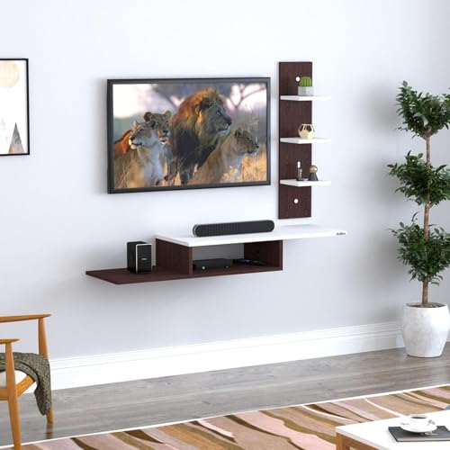 Image of Anikaa Engineered Wood LED Light TV Unit Wall Mounted TV Unit Cabinet with Shelves Display Unit for Living Room, Set Top Box Stand - Wenge /White (D.I.Y - Do-It-Yourself) Ideal for Up to 43 inch Inches