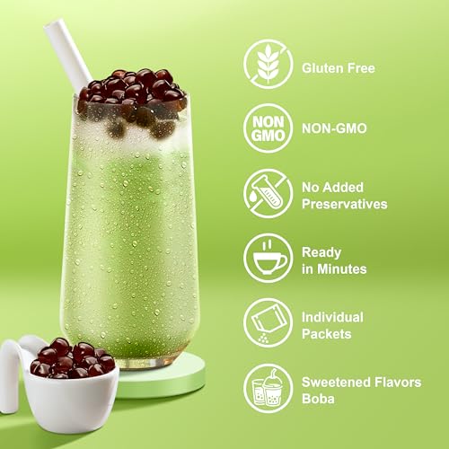 J WAY LOCAL FLAVOR Instant Boba Bubble Pearl Matcha Milk Tea Kit with Authentic Brown Sugar Tapioca Boba, Ready in Under One Minute, Paper Straws Included - 3 Servings