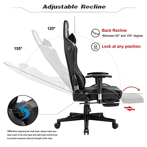 Gtracing Gaming Chair With Footrest, Bluetooth Speakers Ergonomic Carbon Fiber Leather High Back Music Video Game Chair Heavy Duty Computer Office Desk Chair,Black #TOP6