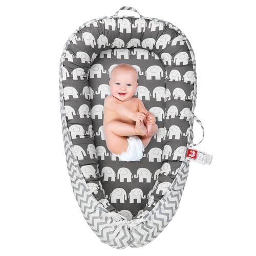 Image of Baby Lounger for Newborn - Portable Infant Seat with Breathable Cover, Adjustable Cotton Bed for Floor Play & Travel | Newborn Essentials Gift 0-24M
