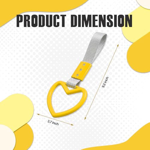 Image of 2PCS Heart Shaped Car Handle Straps, Rear Bumper Warning Keychain Ring for Car Exterior Accessories (Yellow-Silver)