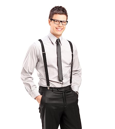 image for trilece Black Suspenders for Men - Mens Suspender, Adjustable Y Back S