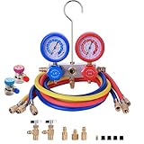BACOENG AC Gauge Set for R32 R134a R410a R12, Automotive A/C Refrigerant Recharge Kit HVAC Manifold Gauge Set with 5FT Hoses, Quick Couplers, Puncture and Self Sealing Can Tap