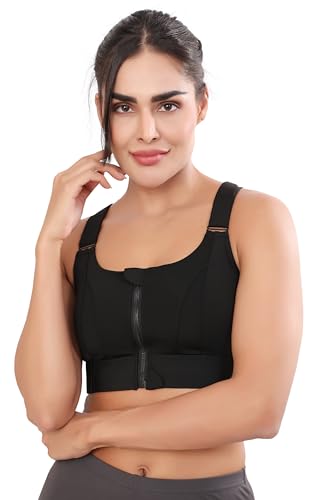 Image of Women Polyester Spandex High Impact Front Zip Sports Bra Fitness Criss Cross Back Crop Tops for Gym, Yoga & Workout - Size: M-4XL