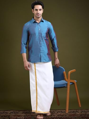 Image of Tattva Men Silk Blend Ethnic Shirt | Traditional South Indian Wear for Wedding, Festivals & Casual Wear