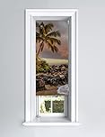 Lister Cartwright Photographic Blackout Roller Blind - (60 x 140 cm) Printed Colourful Roller Blind Easy Fit Window Blind with Child Safety - Bedroom Bathroom Kitchen & Living Room -Beach Palm Tree