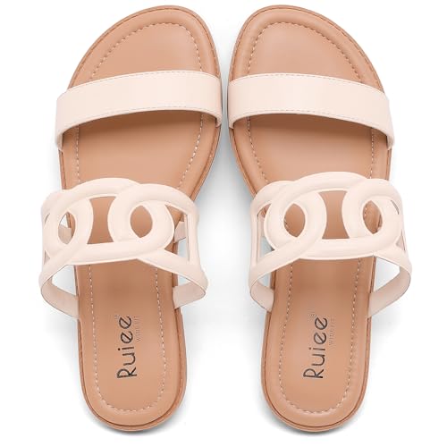 Image of Ruiee Wide Width Sandals for Women, Summer Flat Slides Casual Braided Wide Feet Sandal Comfort Slip on Sandals Open Toe Beach Shoes for Women.