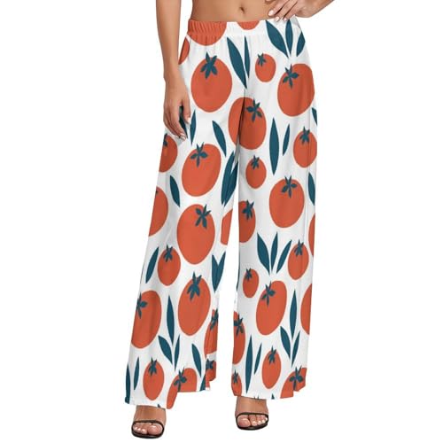 Palazzo Pants for Women - Cute Tomato Painting Womens Wide Leg Baggy Pants, Comfy Casual Lounge Pants