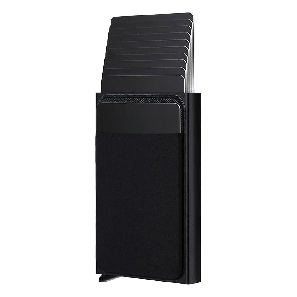 SHIMENGFU® Slim RFID Blocking Card Holder Wallet For Men Women, 10-12 Card Capacity, Anti-Magnetic Pop Up Aluminum Case, Quick Access Credit Card Organizer, Black, Minimalist Pocket Size-image-15