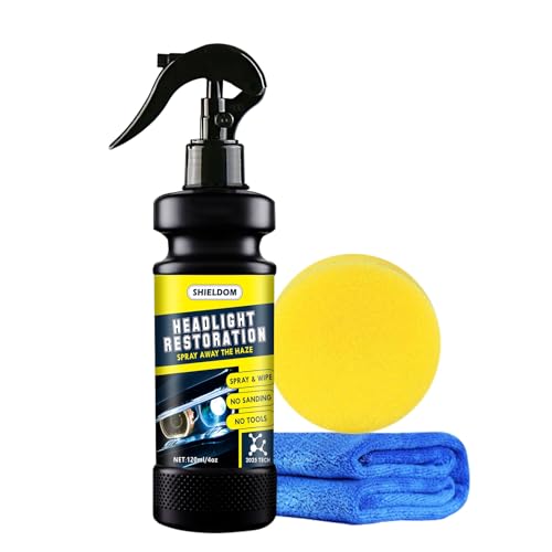 SHIELDOM Headlight Cleaner Headlamp Restoration Instant Oxidation, Yellowing Removal Cloudy Car Lens Restorer Clean & Renew Dull Headlights Back to Like New, Portable Spray for All Cars Lamps - 4oz