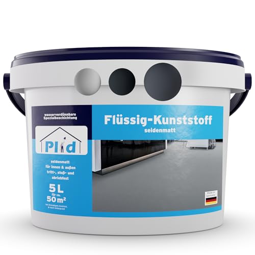 Plid® Flüssigkunststoff Innen & Außen, Silbergrau 5L - Flüssiger Kunststoff - Schutzschicht für Boden & Wand- Betonfarbe Wasserfest - Bodenbeschichtung Terrasse, Werkstatt, Keller - Flüssig PVC