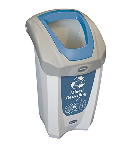 Nexus 8G Mixed Recycling Bin (Gray, Blue Sticker) – Plastic Recycling Container for Mixed Waste – Compact 8-Gallon Mixed Recyclables Recycling Bin