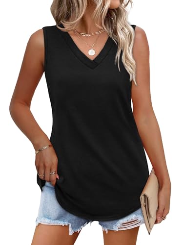 OFEEFAN Womens Tank Tops 2025 Loose Fit Casual V Neck Shirts Flowy Sleeveless Summer Tops