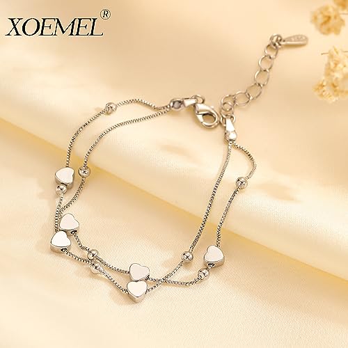 XOEMEL Silver Heart Bracelet Sterling Silver Bracelet for Women Layered Charm Bracelets for Women Ladies Silver Bracelets Friendship Bracelets Women's Jewellery - Image 7