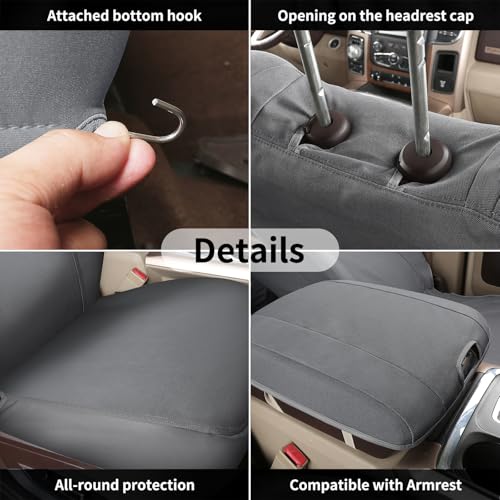 Image of Coverado Chevy Silverado Waterproof Canvas Rear Seat Covers, Fit for 2014-2018 1500, 2015-2019 2500HD 3500HD Chevy Silverado GMC Sierra Crew Double Extended Cab (Curved Rear, Gray)