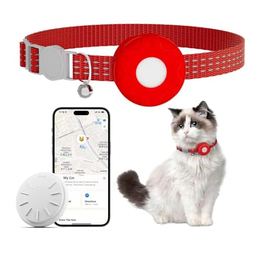 HONGTOP H Cat Tracker Collar,No Monthly Fee Tracking Pet Collar with Finder Tag,Compatible with Apple Find My(iOS Only),Breakaway Tractive Design with Reflective Pattern & Bell,Red