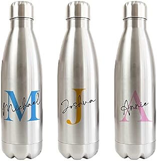 Print Maniacs Stainless Steel Thermos Water Bottle Vacuum Insulated Metal Water Bottle for 12 Hours Hot & 24 Hours Cold Drinks Sports Flask School Work Gym Travel 500ml Initials Any Name (White)