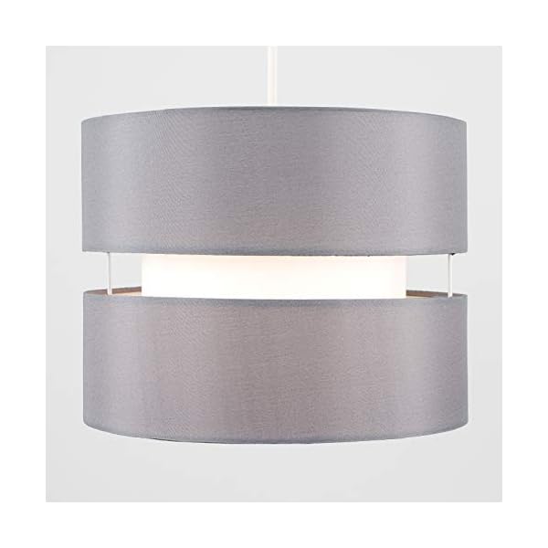 Pair of - Modern 2 Tier Cylinder Ceiling Pendant Light Shades in Grey - Image 6