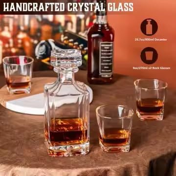 Liquor Decanter Set with Premium Wood Gift Box: 2 Rock Glasses, Crystal Glass Decanter, Bourbon, Whiskey, Gifts for Men, Dad, Father’s Day, Birthday, Weddings, Groomsman, Gift Ideas - Image 9
