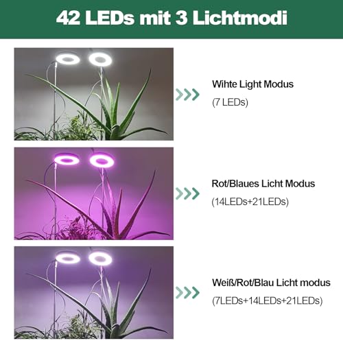 Qoolife Pflanzenlampe Led Vollspektrum, Grow Light für Zimmerpflanzen, Höhenverstellbare pflanzenlicht mit 3/9/12H Auto-Timer, 10 Helligkeits & 3 Lichter Modi, Ideal für Kleine Pflanzen (2 Stück)