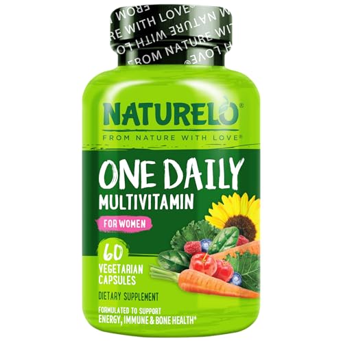 NATURELO One Daily Multivitamin for Women w/Vitamin B12, 60 Ct, Energy Support, Whole Food Daily Women Multivitamin Supplement, Nourish Hair/Skin/Nail, Non-GMO, No Soy, Gluten Free, 2 Month Supply