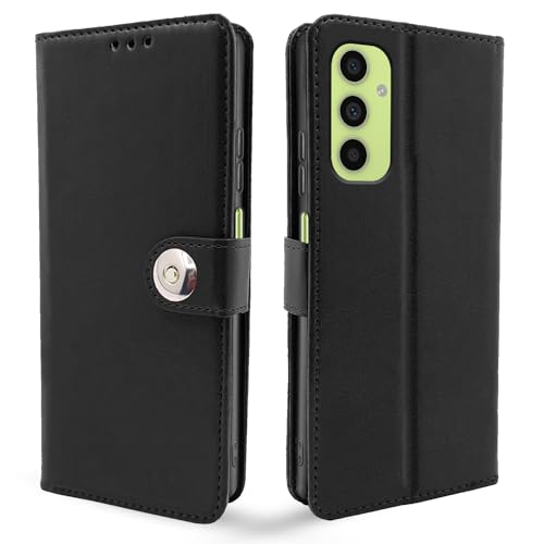 Image of Pikkme Samsung Galaxy A05s Flip Cover Leather Finish | Inside TPU with Card Pockets | Wallet Stand and Shock Proof | Complete Protection Button Flip Case (Black)
