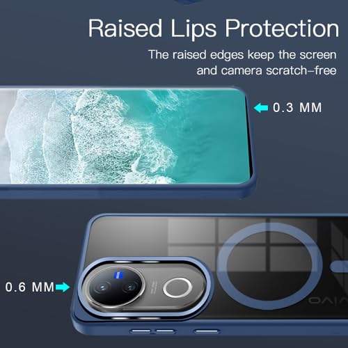 Image of KARWAN Translucent Hybrid Back Case Cover Compatible with Vivo V50 Shockproof Case with Camera Protection, N52 Magnet Cover Case with Magnetic MagEaze Wireless Charging Cover (Blue)