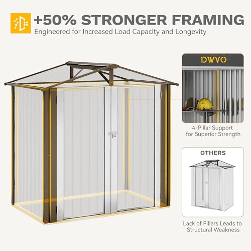 Image of DWVO 6x4ft Outdoor Storage Shed, Lockable Metal Tool Storage Sheds, Waterproof Garden Sheds with Vents for Backyard, Patio, Garage, Lawn, Brown