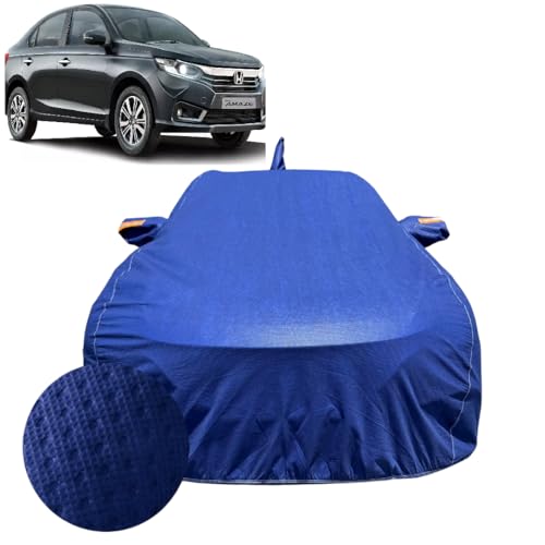 Image of Car Cover for Honda Amaze (2018-2024) | 100% Waterproof Cover with Antenna & Reflective Mirror Pockets | Dustproof, Scratchproof, Heatproof Honda Amaze Car Cover |Soft Cotton Lining| Blue