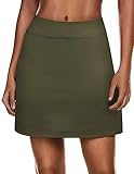 Ekouaer Women's Active Athletic Skorts 2 Layer Short Running Gym Workout Solid Skirts ArmyGreen