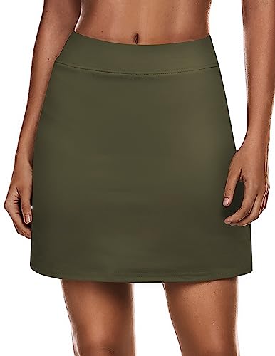Ekouaer Women's Active Athletic Skorts 2 Layer Short Running Gym Workout Solid Skirts Armygreen #TOP4