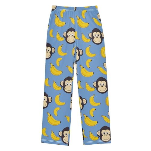 Pajama Bottoms, Monkeys and Bananas on Blue Pajamas Pant Lounge Wear Sleep Long Pants Casual Sleepwear Pjs