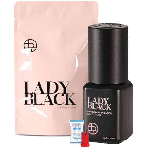 Lady Black Eyelash Extension Glue 5ml | 1-3s Drying Time & Strong Retention 5-6 Weeks | Professional Semi Permanent Individual/Volume Lash Extension Bonding Glue with Deep Black Color | Latex Free
