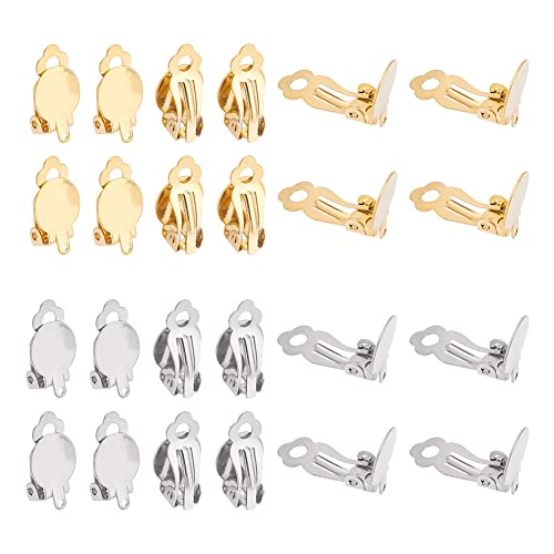 UNICRAFTALE 60pcs 2 Colors 18mm Long 304 Stainless Steel Clip-On Earrings Findings Flat Round Golden Tray Non-Pierced Earrings Components Ear Hoops Earring Converters for Earring Making