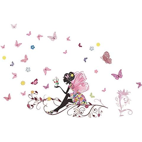 SWORNA Nature Series Flower Butterfly Girl Growing Branch Removable Vinyl DIY Wall Art Mural Sticker Decal Decor - Living Room/Play/Bedroom/Hallway/Kindergarten/Home Office Nursery/School 32"H X 47"W Cover