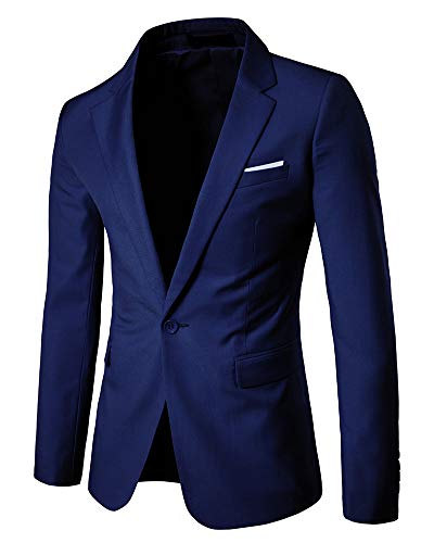 Hombre Manga Larga Chaqueta de Traje Casual Slim Fit Blazer Abrigo Tops Jacket Armada M