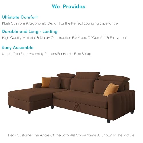Image of Casaliving Gagnon LHS 4 Seater L Shape Corner Sofa Cum Bed for Living Room (Brown Fabric) Premium Fabric Sofa