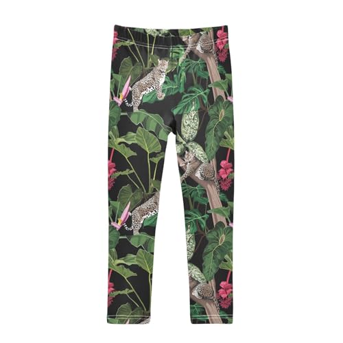 CaTaKu Girls Leggings Tiger Leopard Tropical Leggings for Girls Kids Athletic Workout Yoga Pants Size 4-10T
