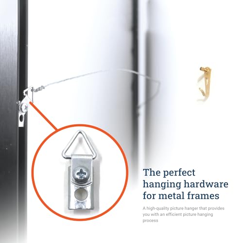 Image of PHS Metal Picture Hanger for Aluminum Framing - 24 Pcs Framing Hardware - 3-Part Frame Hanger for #11 Profile Frames - Picture Frame Parts & Accessories