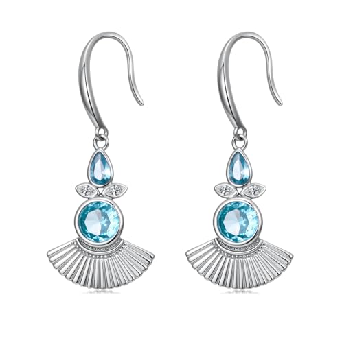 Boucles d'oreilles aigue-marine bleue, cadeau d'anniversaire maman