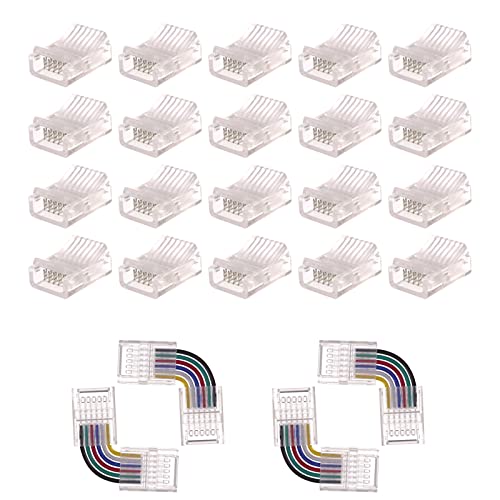 6Pin 12mm 24 Pcs RGB LED Strip to Wire Connector & L-Shape Right Angle Corner Connectors DGQ Waterproof Unwired Clips Solderless Adapter Terminal Extension Connection for 5050 LED RGB Strip Light